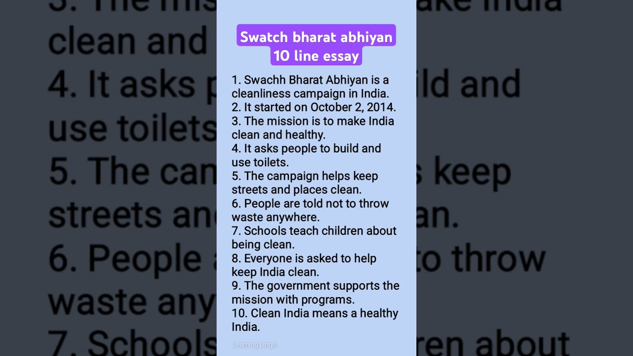 Swachh bharat abhiyan essay /10 lines Essay on swachh bharat abhiyan