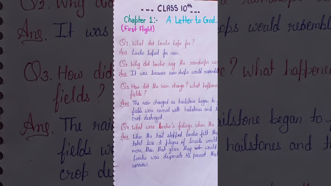 Class 10th English chapter 1 A letter to God question answers Part 1...