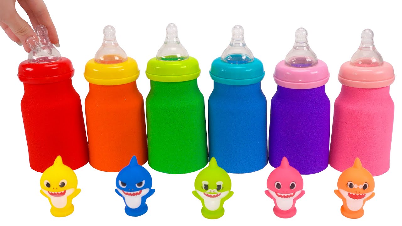 How To Make Rainbow Milk Bottle From Kinetic Sand With Shark & Cutting ASMR