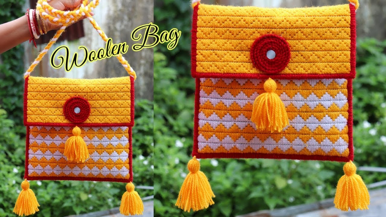 Woolen ladies side bag Or Purse Using Plastic Canvas | Best out Of waste Craft | Unique Idea