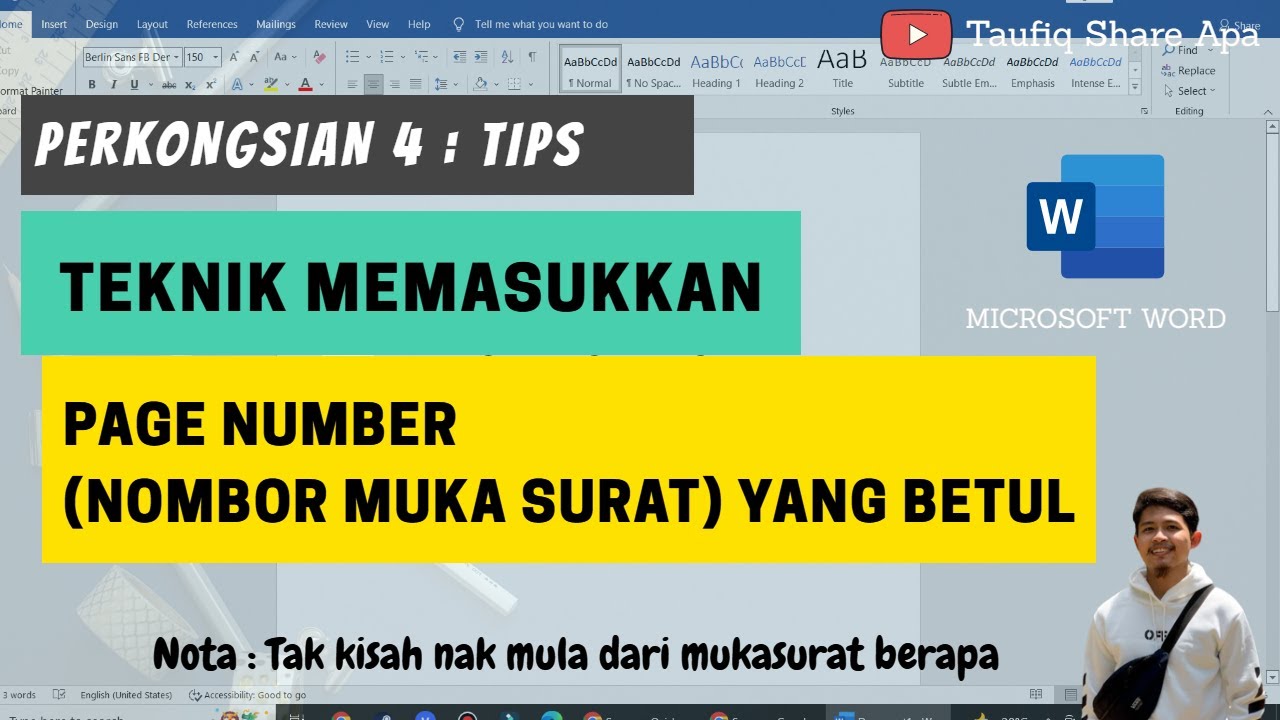 Cara Meletakkan PAGE NUMBER dari mana-mana mukasurat - Asas Word 4