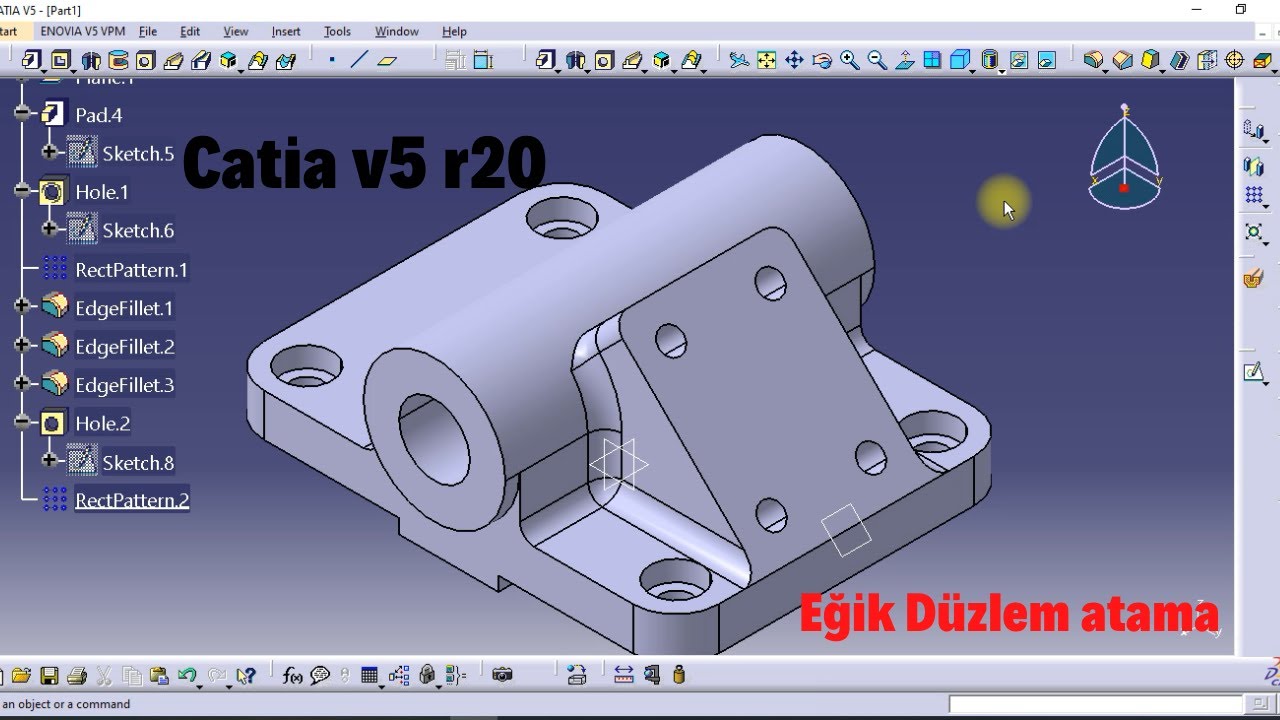 Catia v5 r20  Örnek Çizimler Uygulama-18  #catia v5 r20  Eğik düzlem atama