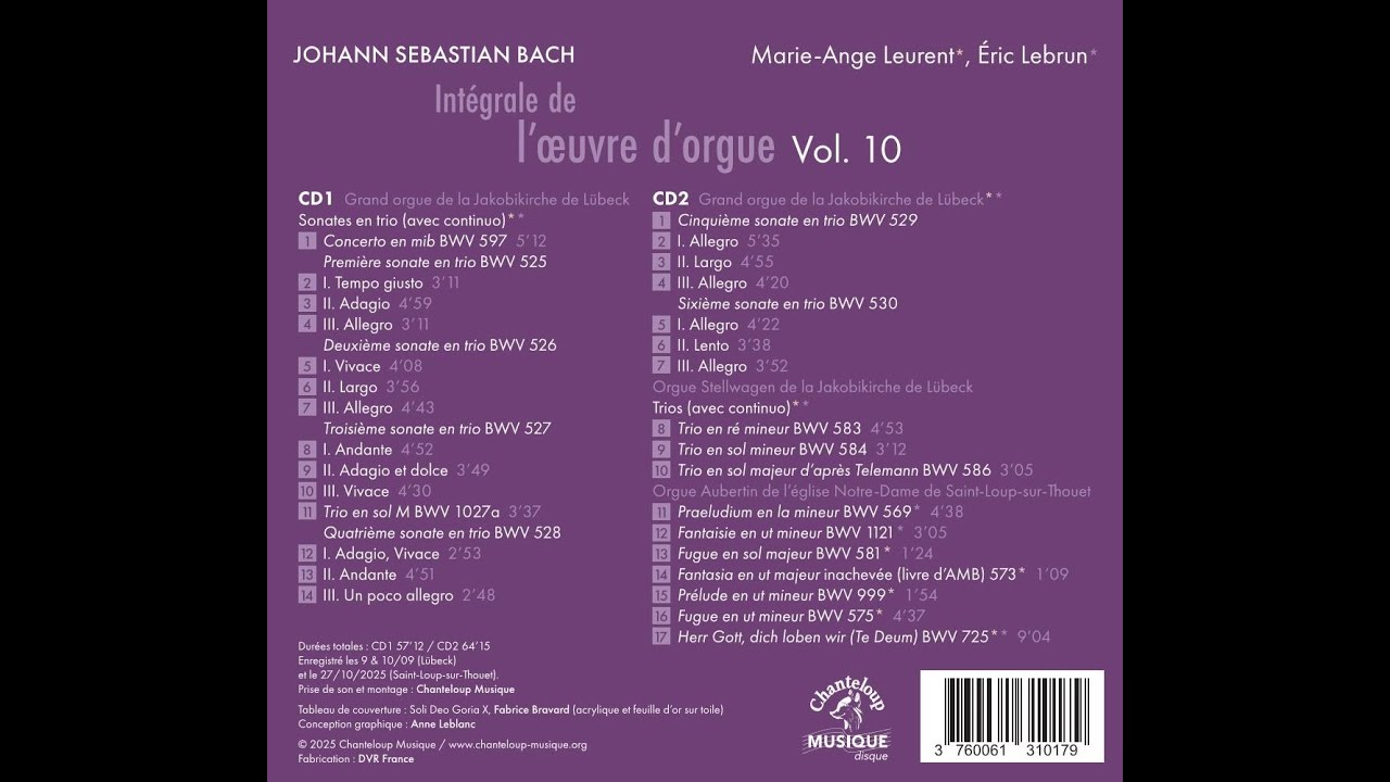 Johann Sebastian Bach : Trio en ré mineur BWV 583, Marie-Ange Leurent et Eric Lebrun, avec continuo