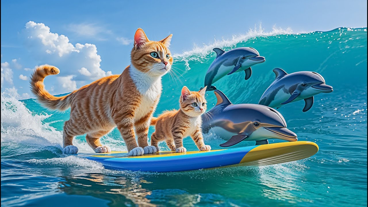 Mama Cat and Kitten’s Beach Picnic Adventure: Swimming, Canoeing and Grilled Shrimp Party! 🐾🌊🍤