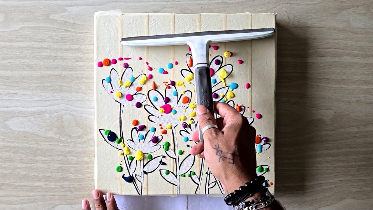 Easy Acrylic Painting Technique / How To Cut Masking Tape Stencil / Easy Floral Art