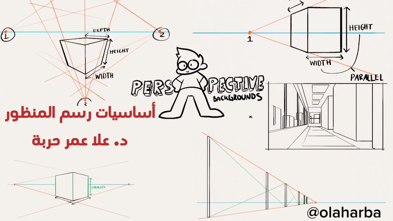 1 |    أساسيات رسم المنظور (منظور نقطة واحدة / منظور نقطتين ) #olaharba