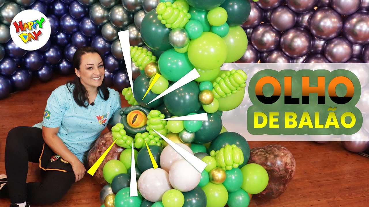 Olho de Dinossauro feito com Balões - Arco Orgânico tema DINOSSAURO