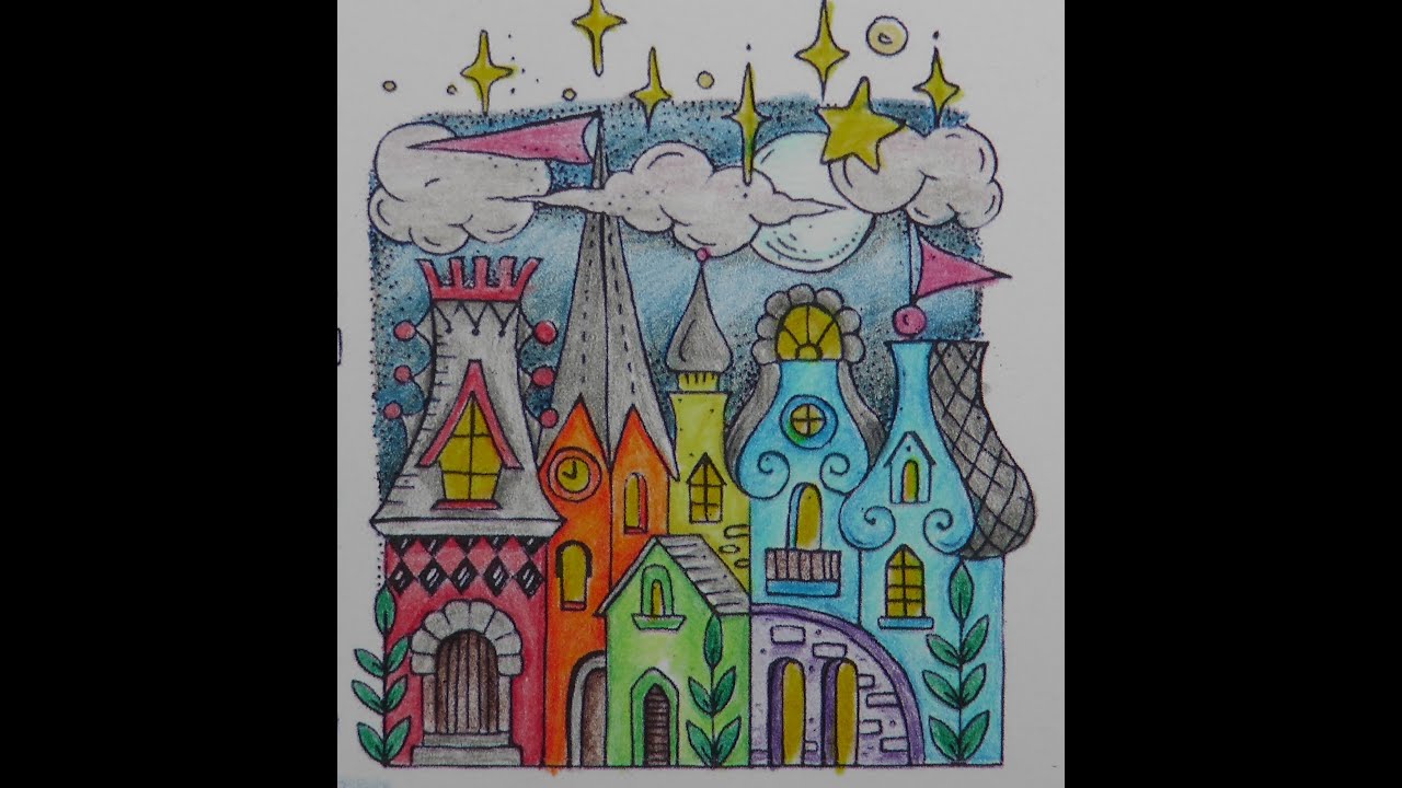 Adult Colouring Tutorial Rainbow Houses - from Meine Reise Durch Europa by Rita Berman