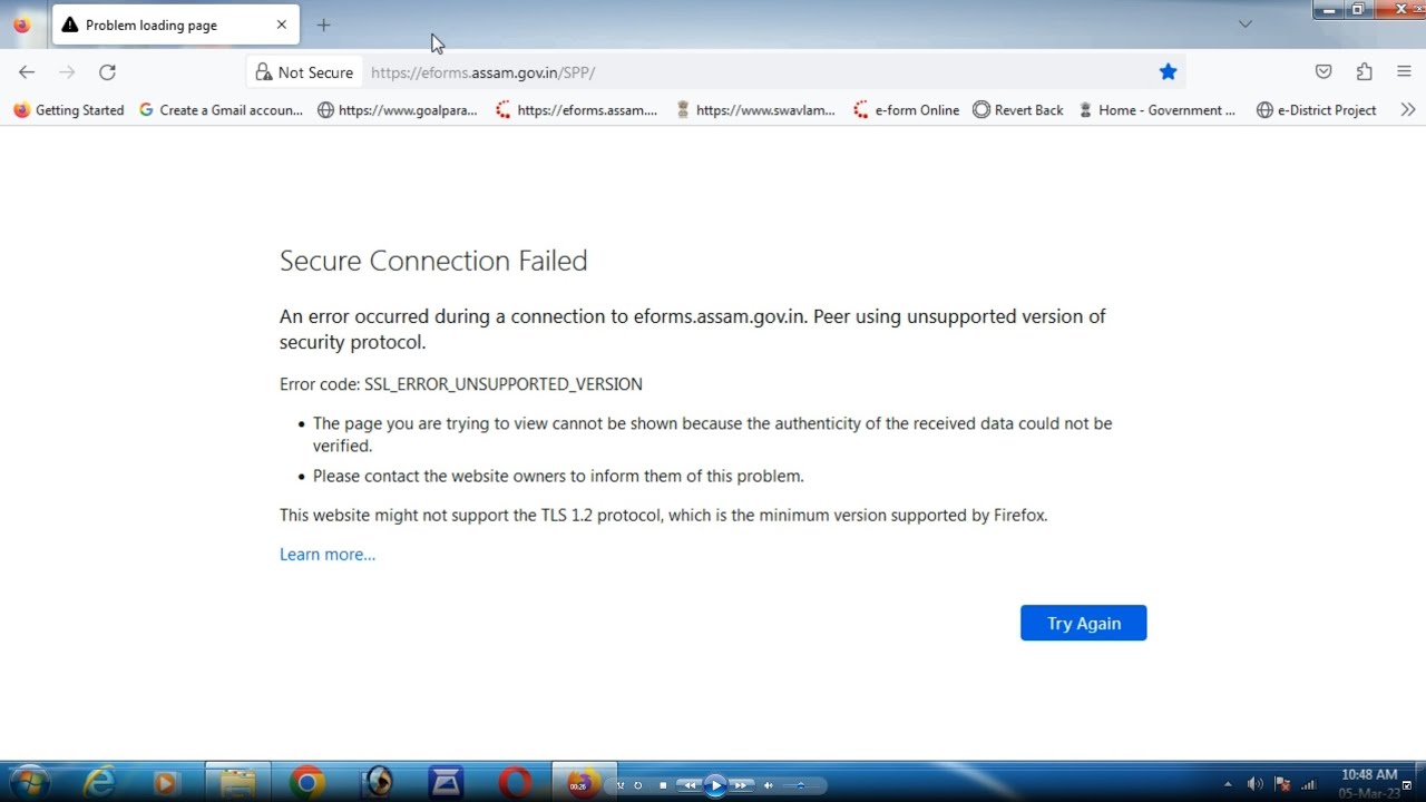 secure connection failed || ssl_error_unsupported_version