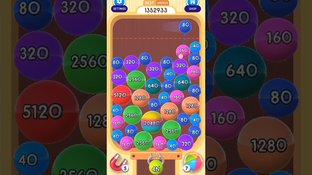 2048 Balls World Record! Score: 1352933 Max Ball: 2048 Octillion - CACO