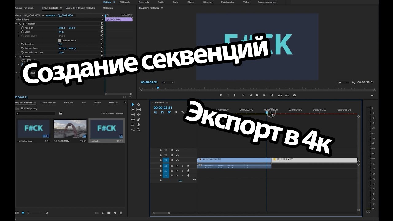 Создание секвенций и форматирование под них роликов. Экспорт в 4к [Premiere CC]