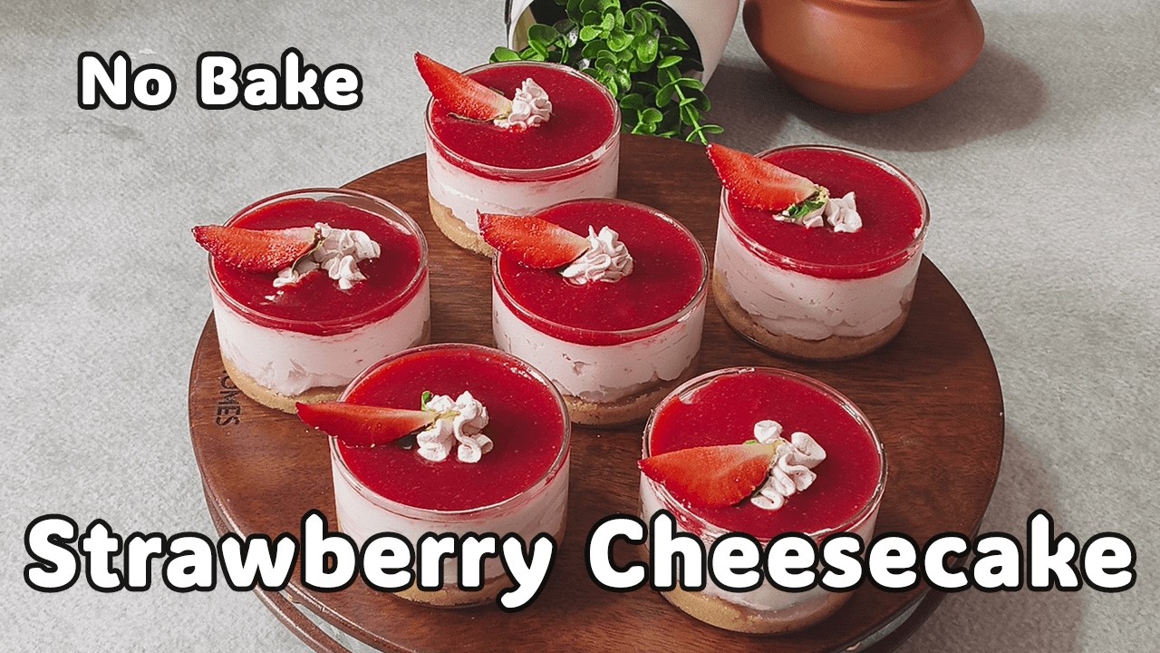 No Bake Strawberry Cheesecake Recipe | Valentine's Special Easy Quick Dessert