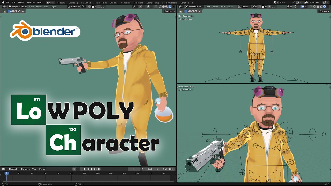 Low Poly 3D Character Design in Blender | Walter White | PolyStellar