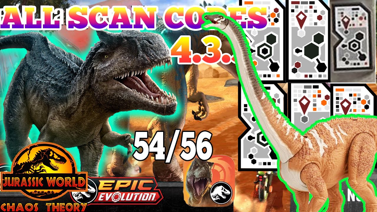 Jurassic World EPIC EVOLUTION CHAOS THEORY MATTEL Scan Codes All Dinosaurs UPDATE 54/56 DIPLODOCUS
