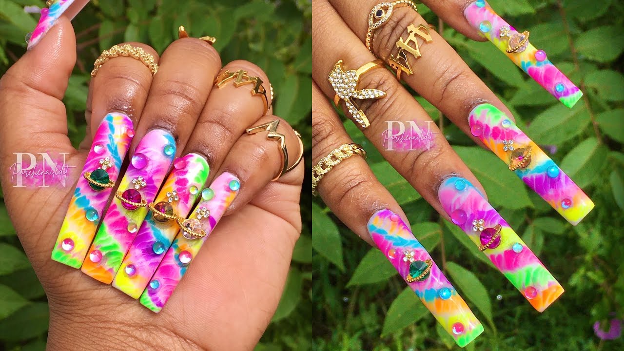 RAINBOW TIE DYE/CROC NAILS 🌈 | TRYING TIK TOK ACRYLIC NAIL HACK 👀 | BEGINNER FRIENDLY