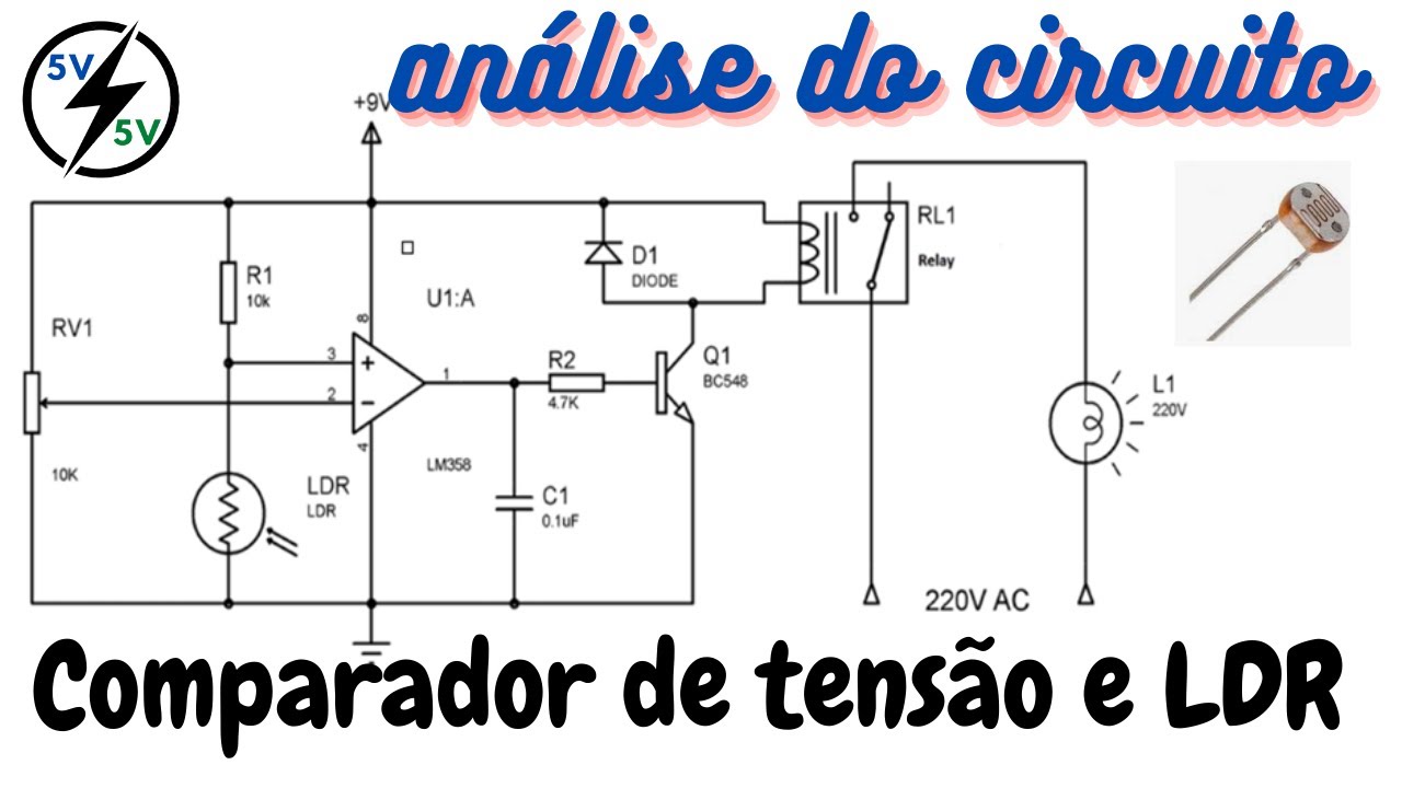 Comparador e LDR como Fotocélula - Análise de Circuito