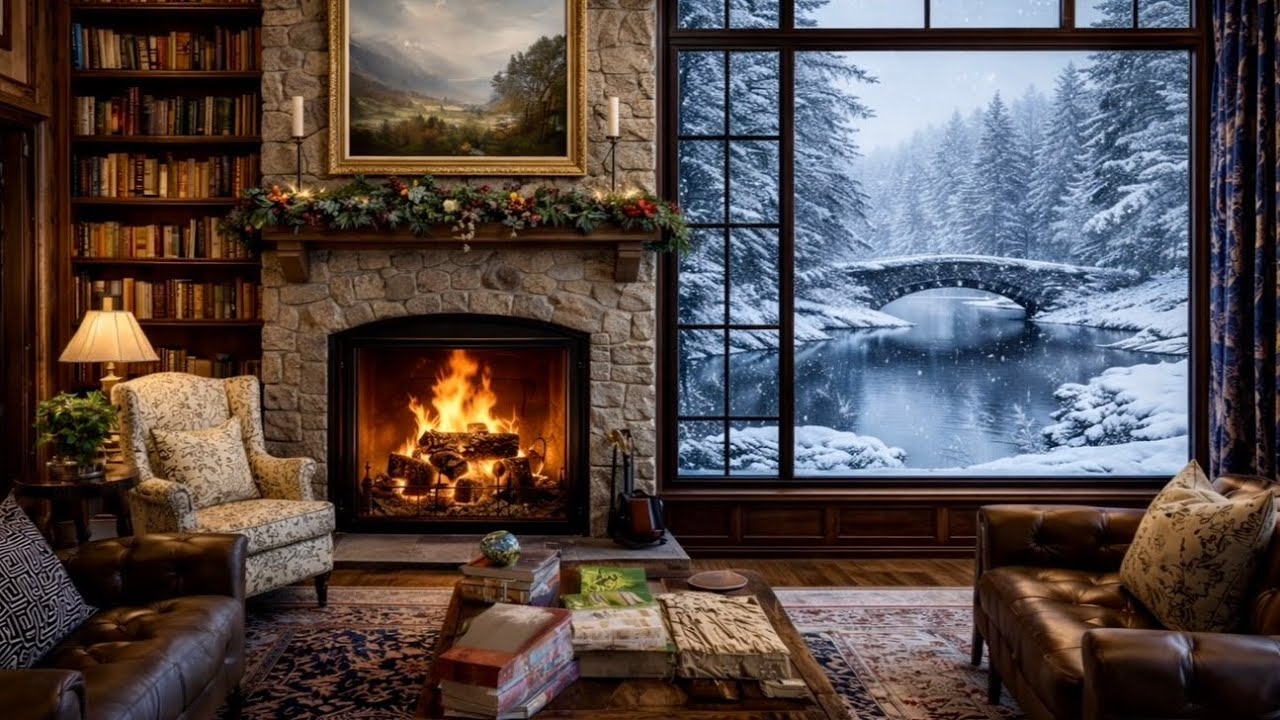 🔥 Fireplace Sounds & Soft Piano for Relax | Cozy Cabin on a Winter Evening ☕ 3 Hours
