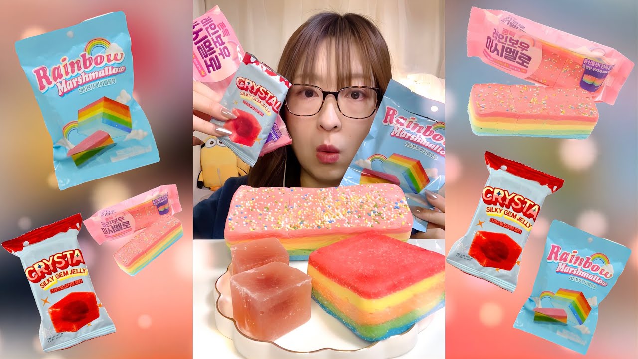 【ASMR】韓国のレインボーマシュマロと琥珀糖ジェリー食べてみた！｜ 咀嚼音/EatingSounds/Mukbang
