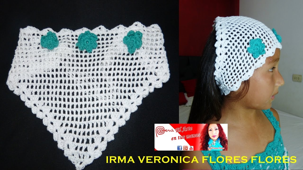 PAÑUELO PARA EL CABELLO TEJIDO A CROCHET, GANCHILLO PASO A PASO