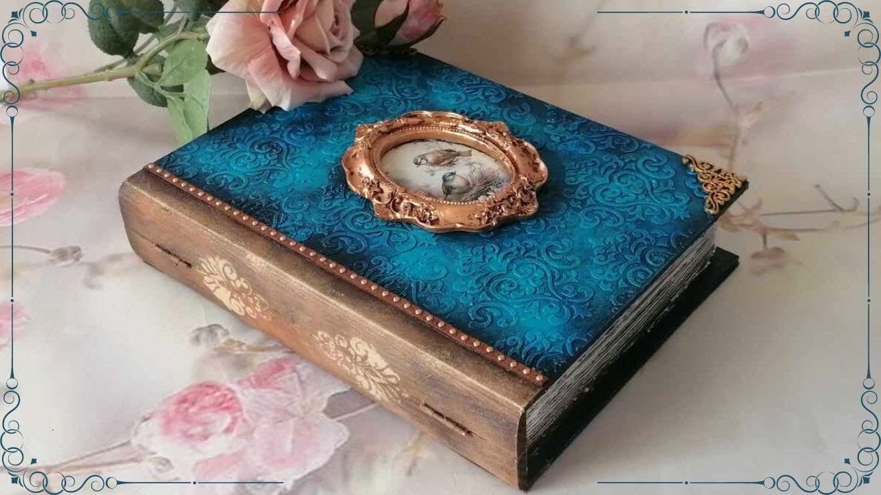 Vintage style wooden book box - decoupage - DIY