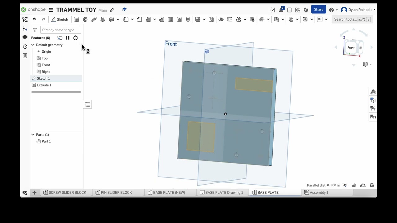 IED - TRAMMEL TOY - BASE PLATE TUTORIAL (ONSHAPE)