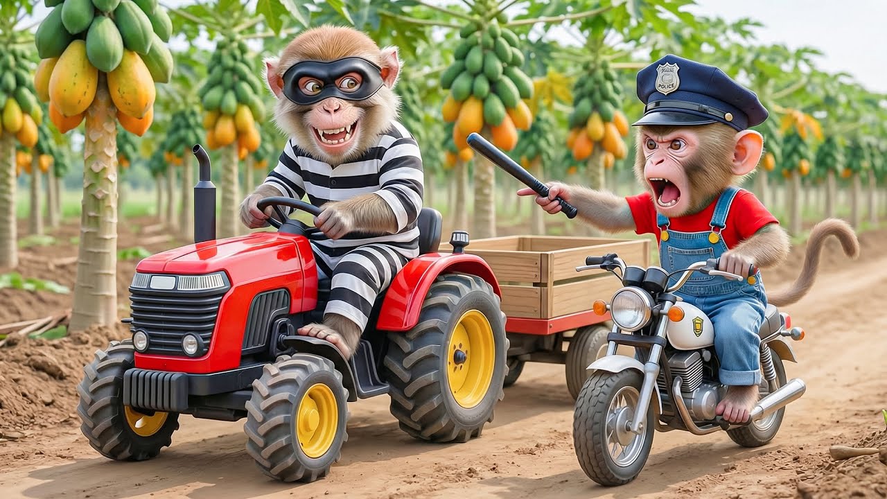 🔥🐒🍈 Monkey NaNa Harvests Papayas and Catches a Sneaky Thief Stealing His Tractor! 😱🚜💥