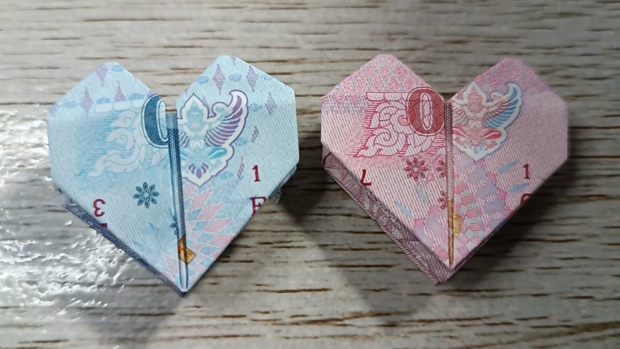 พับแบงค์เป็นหัวใจ Easy MONEY HEART | Dollar Origami for Valentine's Day | Tutorial DIY