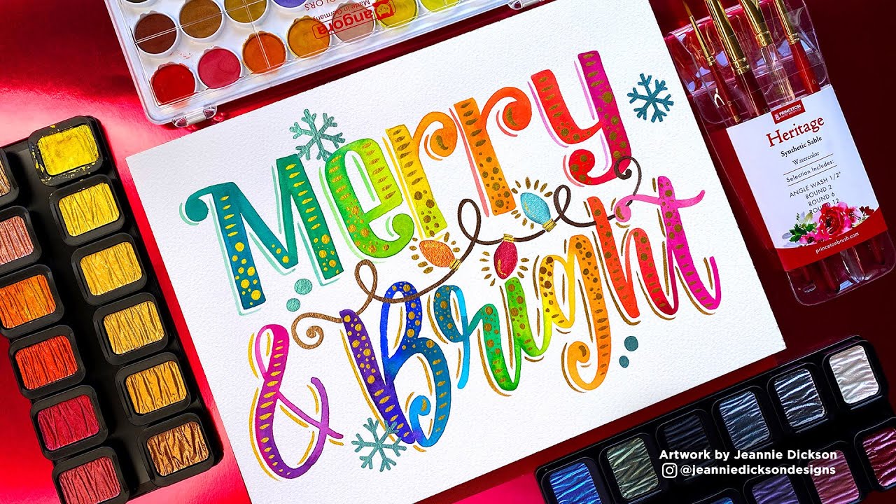Merry & Bright Hand Lettering with Watercolors
