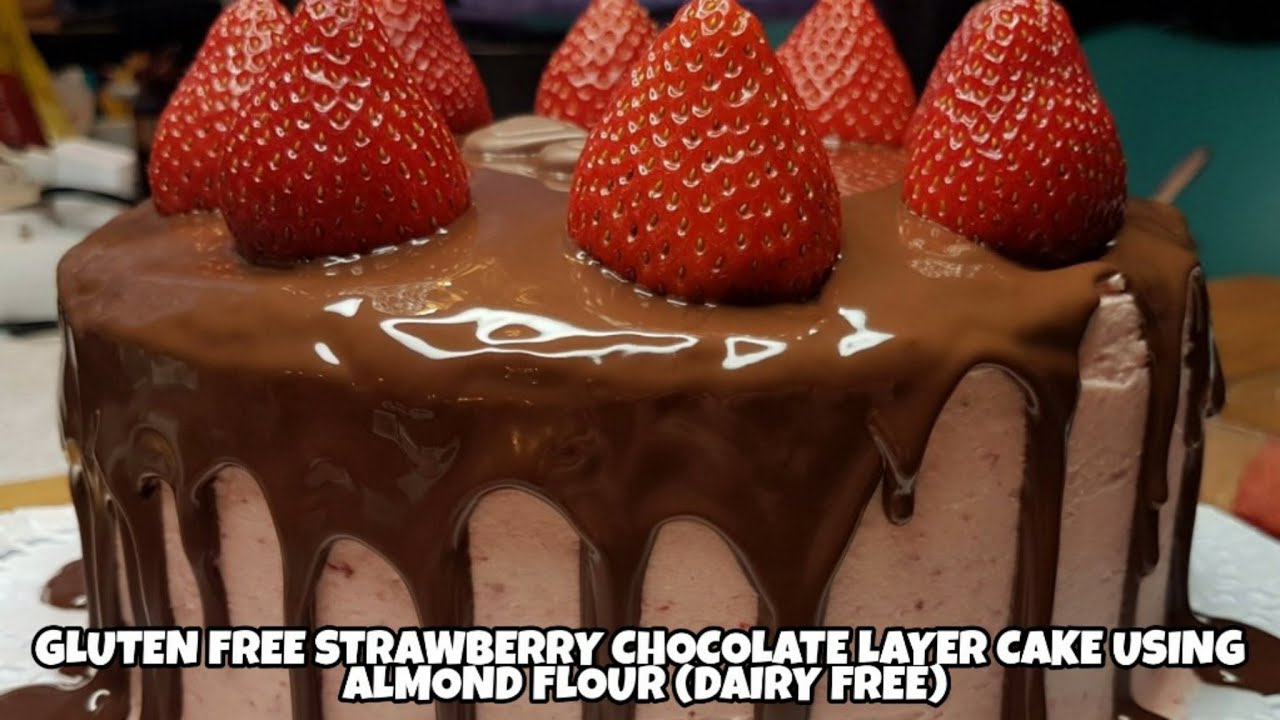 GLUTEN FREE, DAIRY FREE STRAWBERRY CHOCO GLAZE CAKE USING ALMOND FLOUR WITH STRAWBERRY PUREE RECIPE