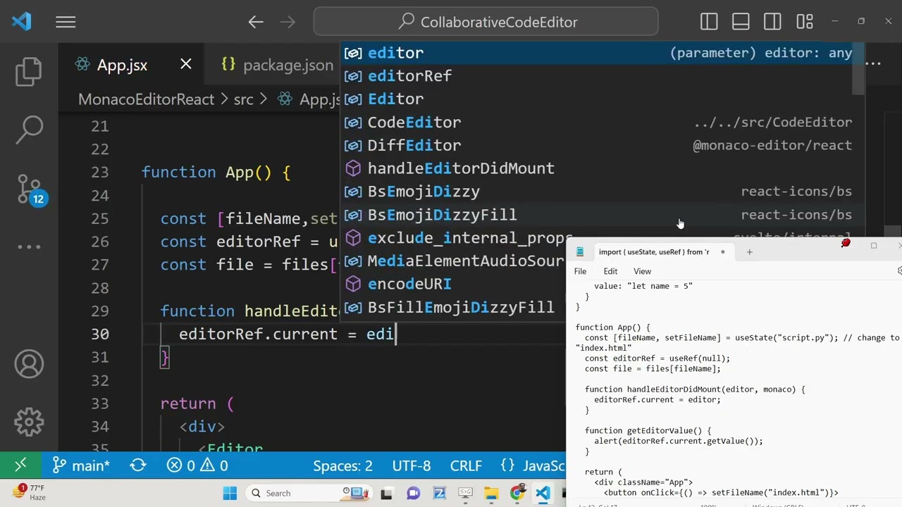 React.js Project to Build Visual Studio Realtime Code Editor With Monaco Syntax Highlighter Library
