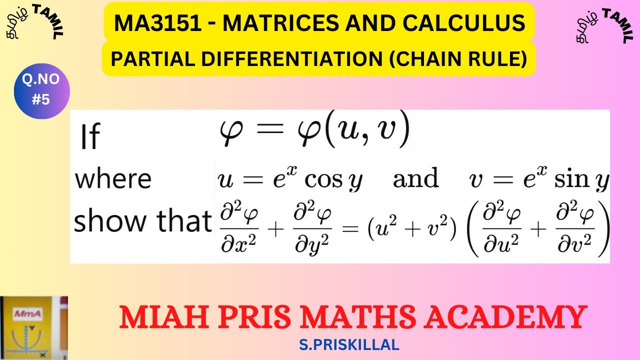 If φ=φ(u,v)where u=e^x. cos y, v = e^x. sin y, show that ∂²φ/∂x²+∂²φ/∂y² = (u²+v²) [∂²φ/∂u²+∂²φ/∂v²]
