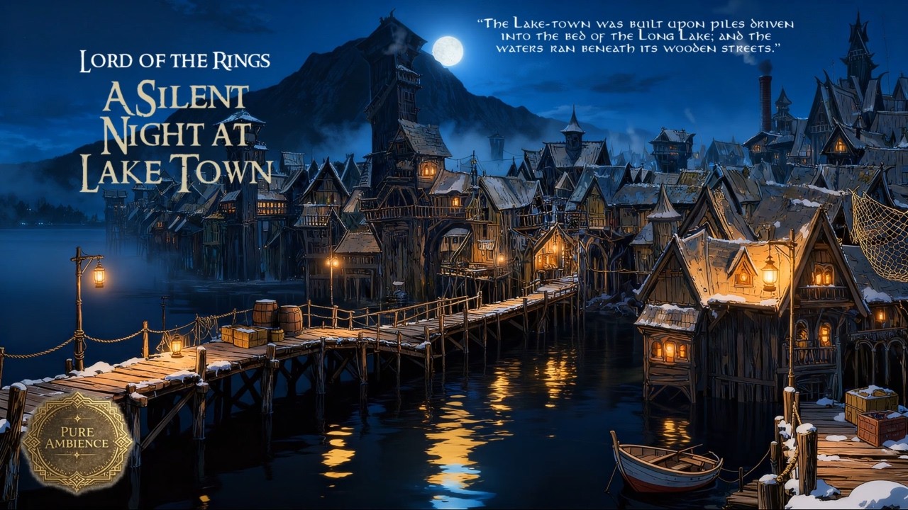 LOTR Ambience for Focus & Study | Peaceful Lake-Town Night, Pure Fantasy Music (No Rain, No Fire)