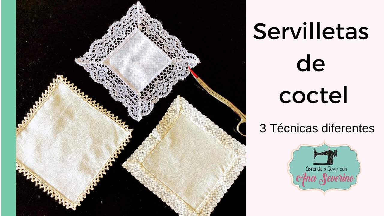 COMO HACER SERVILLETAS DE COCTEL _  con ENCAJE , PUNTILLA O TIRA BORDADA