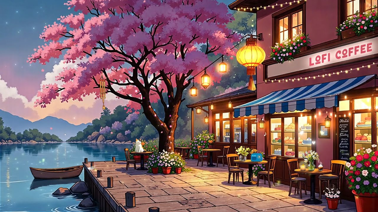 Spring Lakeside Café 🌸 Lofi Hip Hop for Positive Routine & Healing Vibes