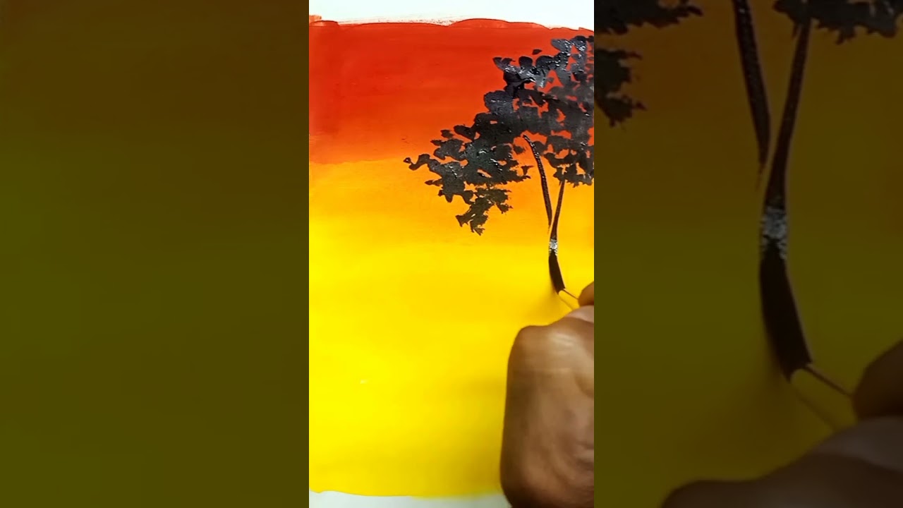 A beautiful sunset view with poster colour ❤️❤️ #shorts #viral #art