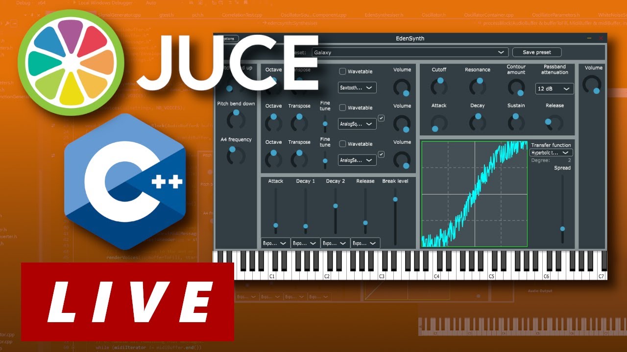 Virtual Analog Synthesizer Plugin in JUCE C++ Framework | Live Coding | #audio #programming