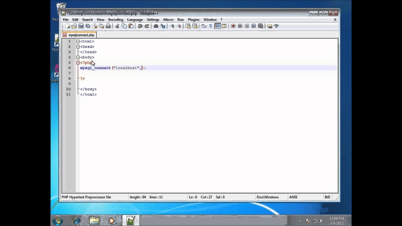 PHP Lesson 32 - Connecting to MySQL From PHP