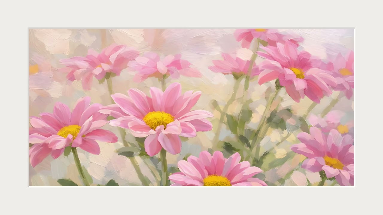 Pink Flower Oil Painting (White frame) | Premium 4K Art TV Display