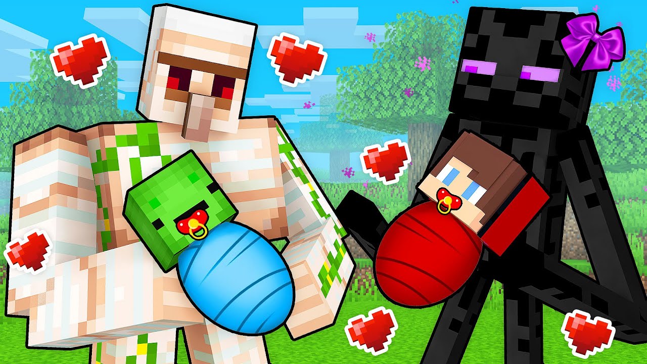 Mikey and JJ Were Adopted By Golem and Enderman in Minecraft (Maizen)
