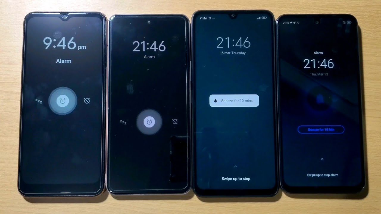 4 Budget Phones set for Alarm Ringing,Alarm Off,Alarm Snooze at same time