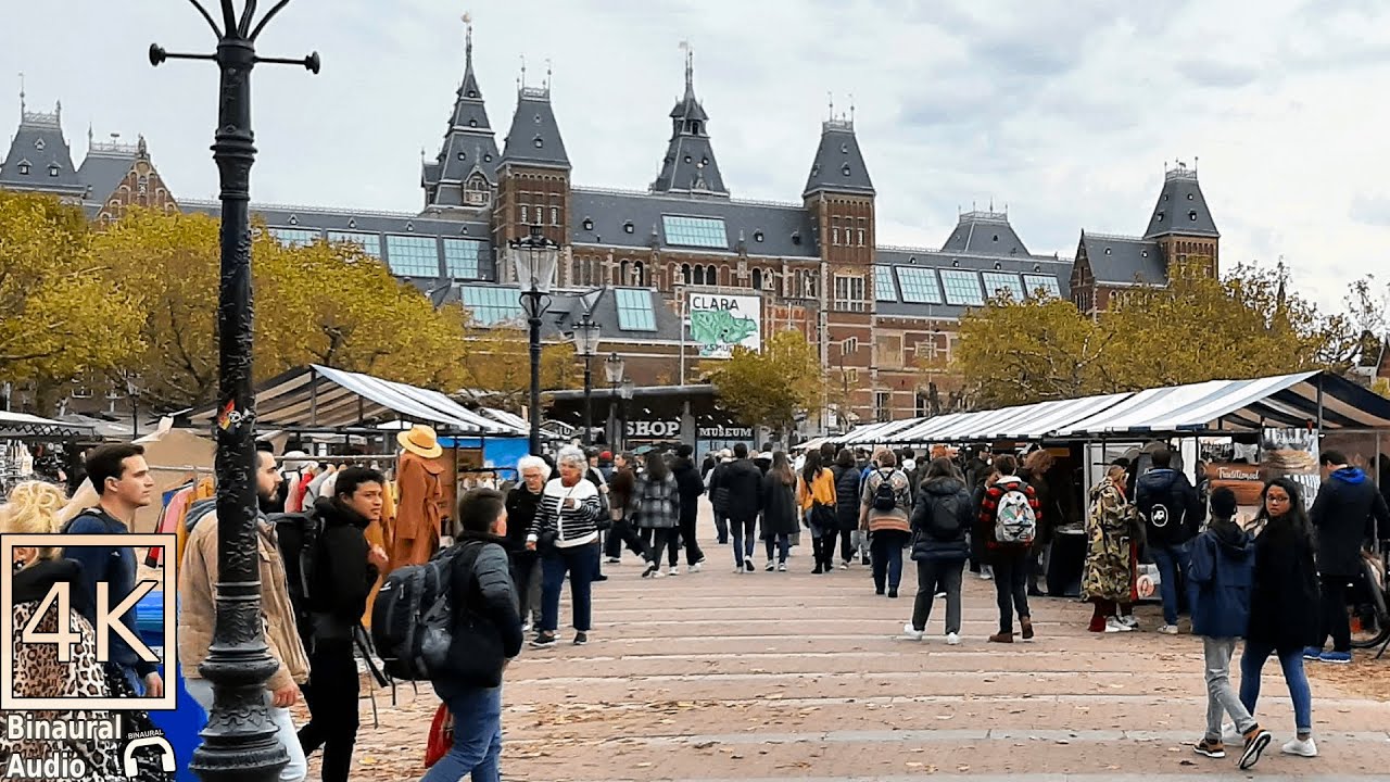 Amsterdam 4K Walk | Rijksmuseum Art & Designers Market, Spiegelgracht with Art and Curiosities