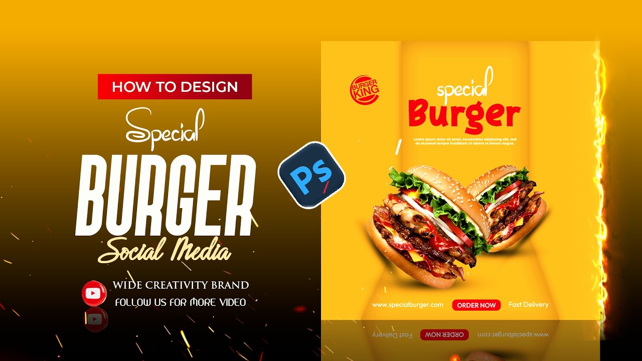 How To Design Special Burger Social Media Flyer In Photoshop  Modern Food Ad Tutorial 🍔🔥