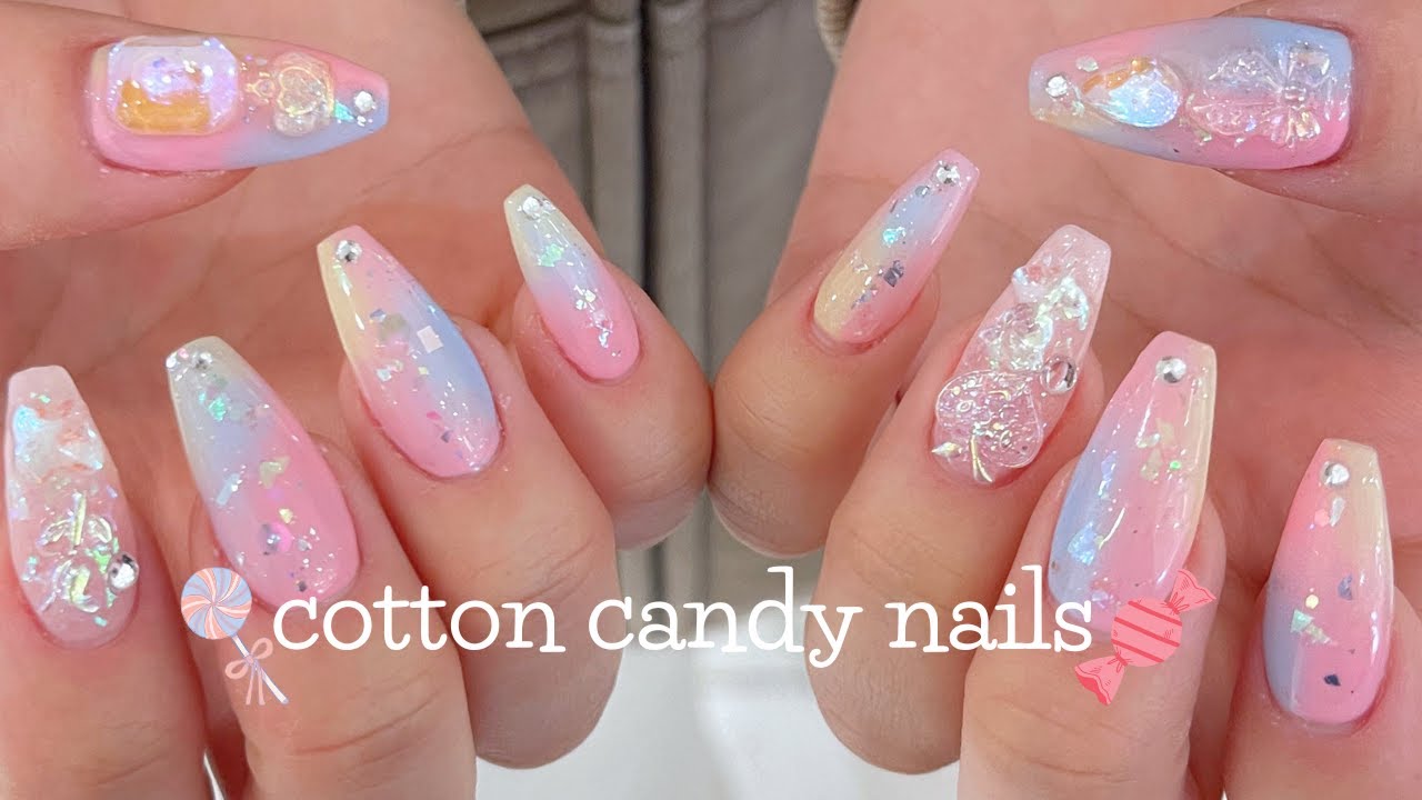 pastel cotton candy ombre nails 🍬 | nails at home(self nail) | gel extensions | nail art | nail asmr
