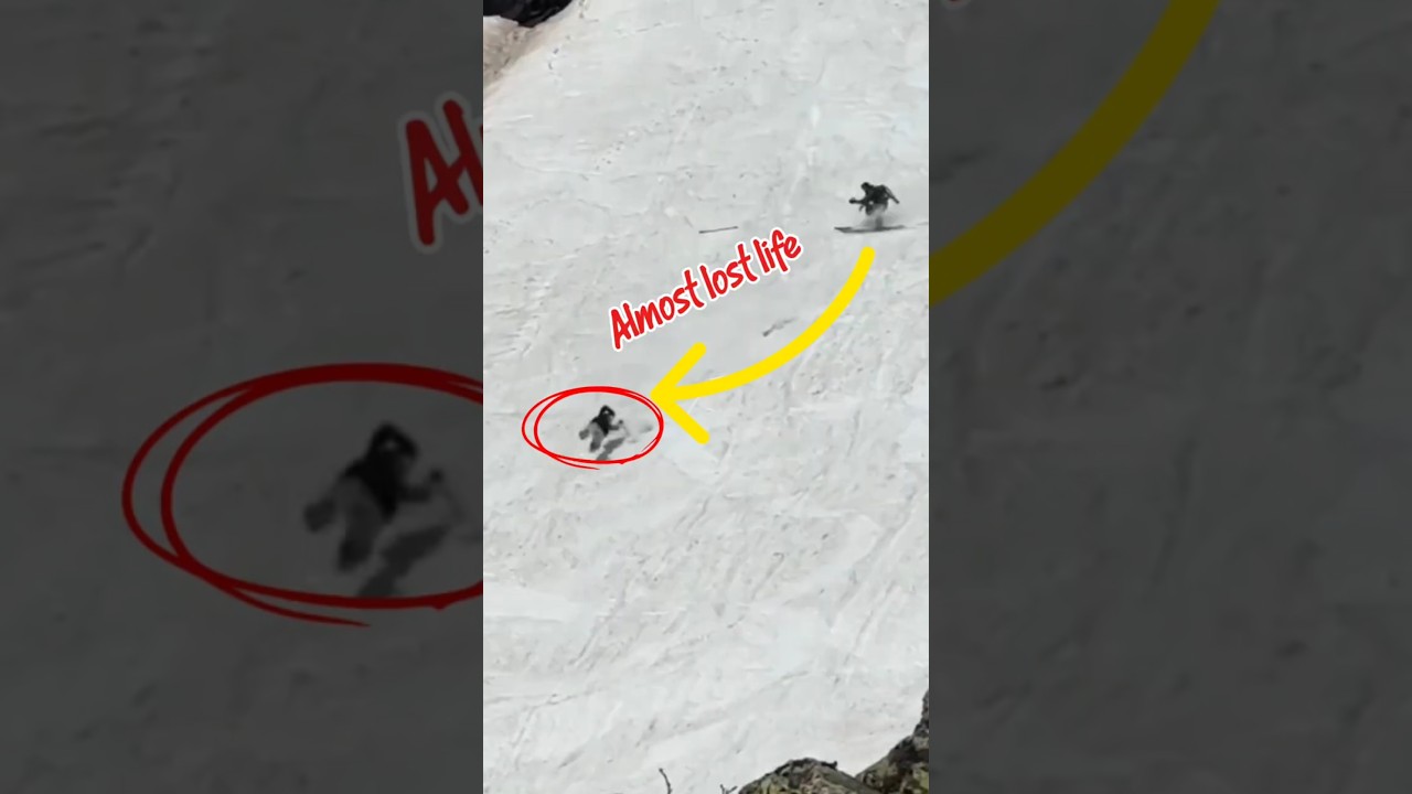 Terrifying Moment! Man Nearly Falls Off a Cliff While Skiing! #shorts