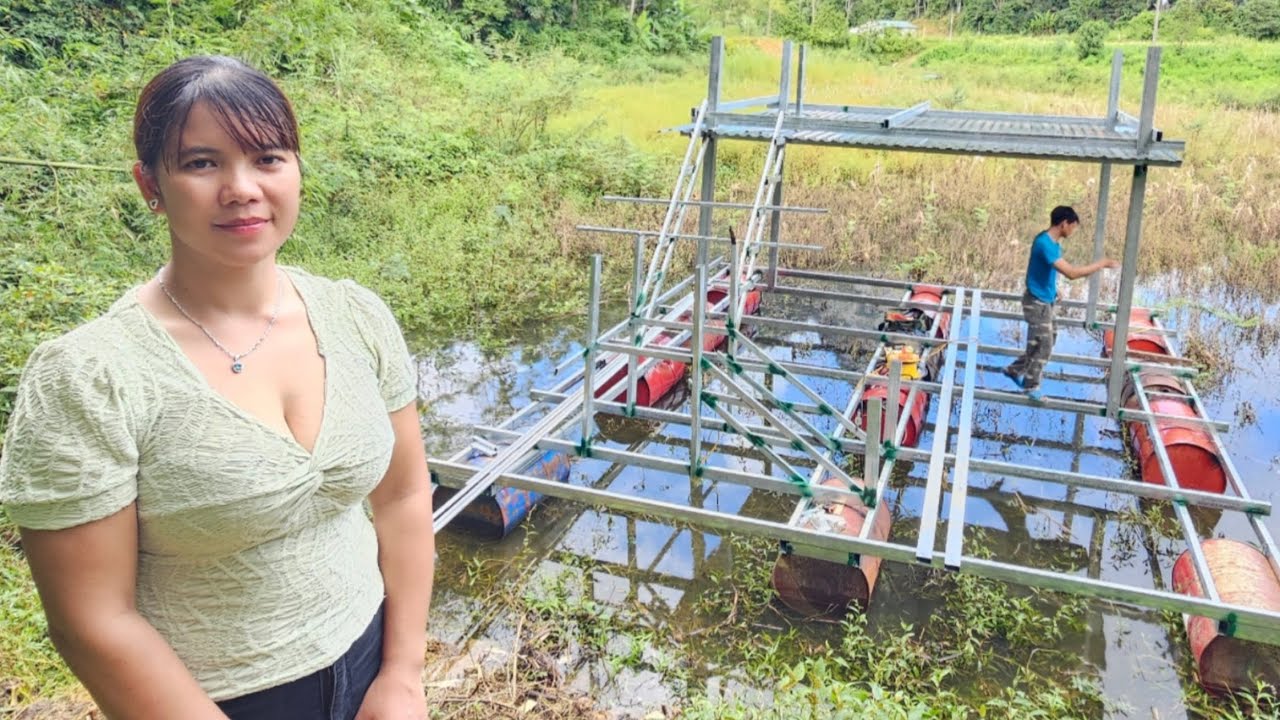 Full video: 20 days Girl builds stilt house floating on water.