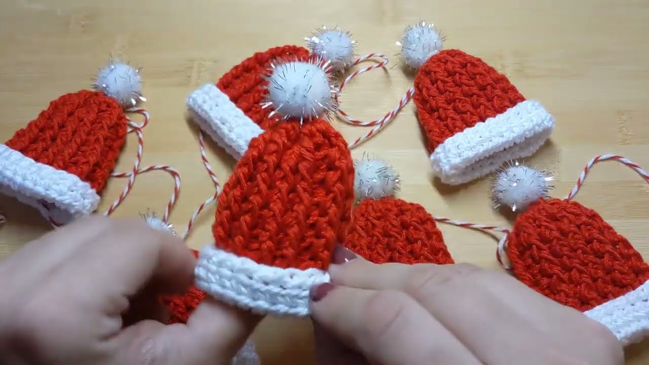 Crochet a Mini Santa Hat Ornament (or Santa Hat Christmas Garland) - Quick & Easy!
