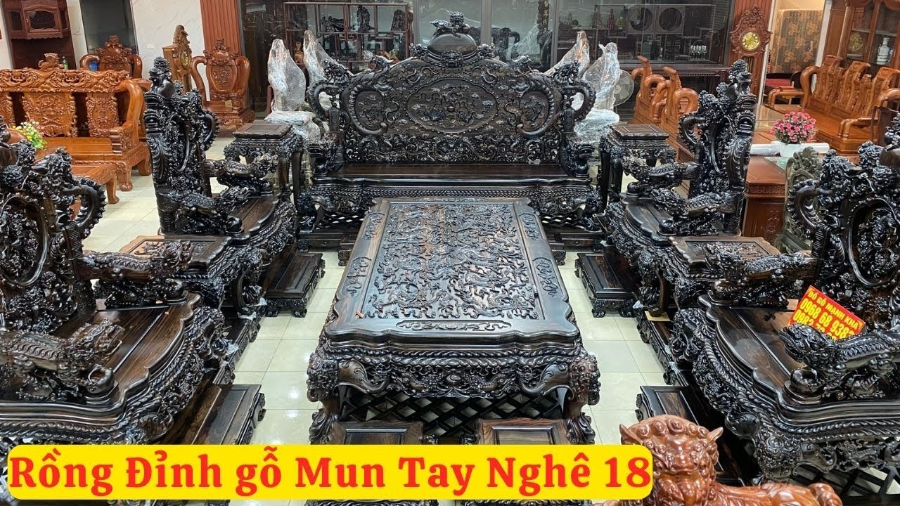 Cực Phẩm Rồng Đỉnh gỗ Mun Hoa L&agrave;o Tay Ngh&ecirc; 18 Vip Nhất Việt Nam ( đồ gỗ đồng kỵ mạnh kha )