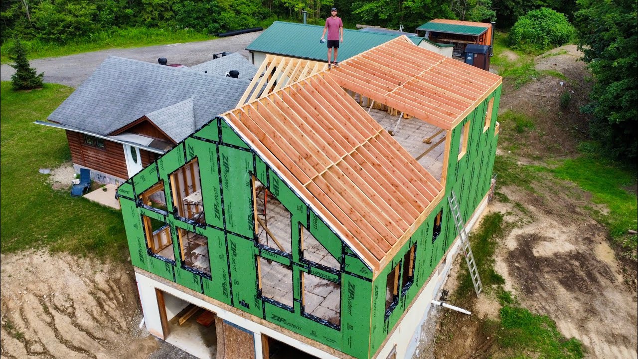 Setting Ridge Beams and Framing The Roof - House Build #13