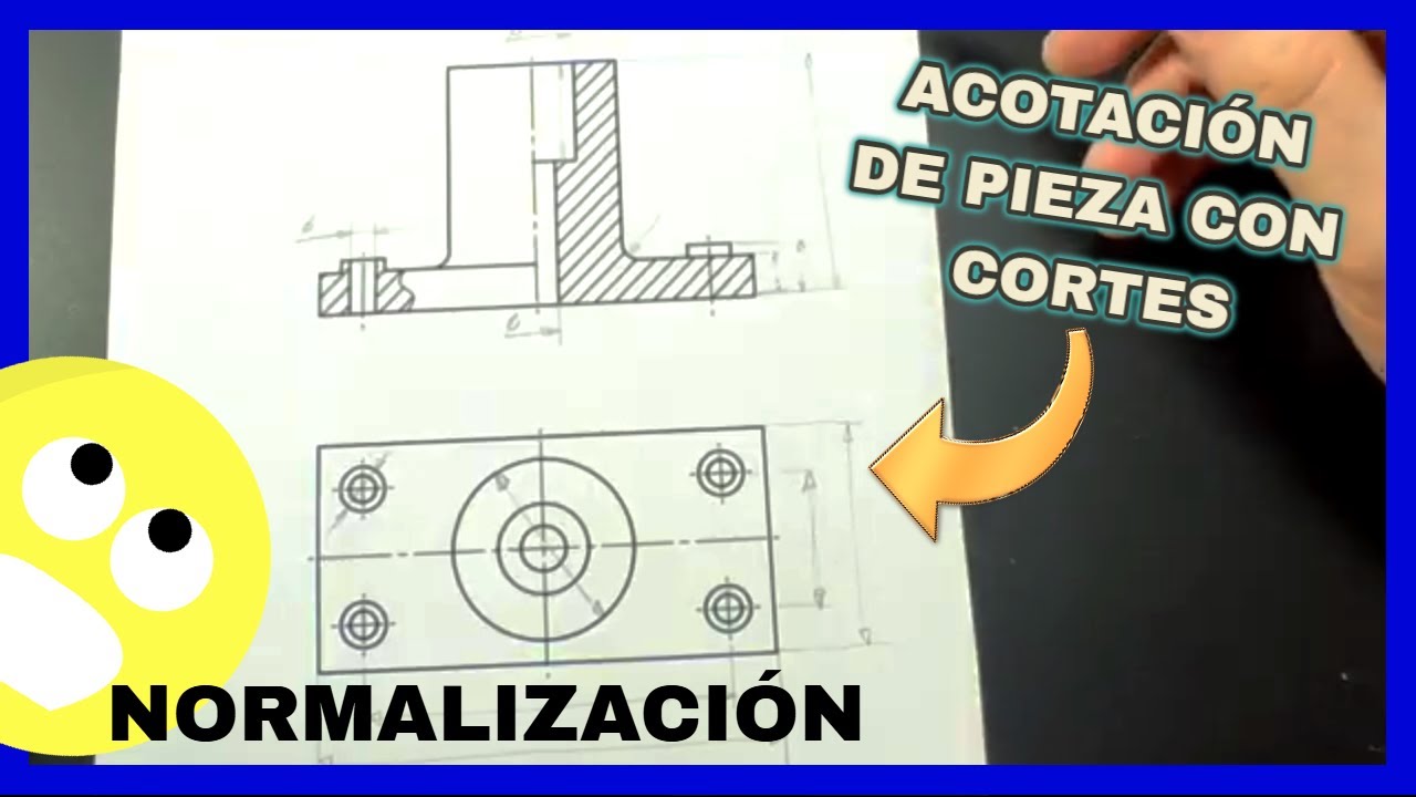 Acotación de pieza con semicorte y corte de detalle