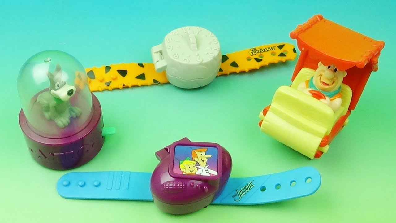 1998 STONE AGE to SPACE AGE THE FLINTSTONES and JETSONS set of 4 SUBWAY COLLECTIBLES VIDEO REVIEW